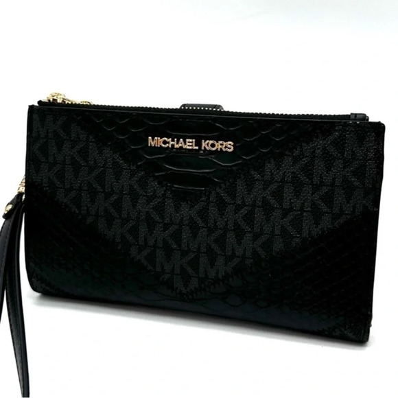 Michael Kors Large Double Zip Wallet Wristlet Black Multi - Picture 1 of 9